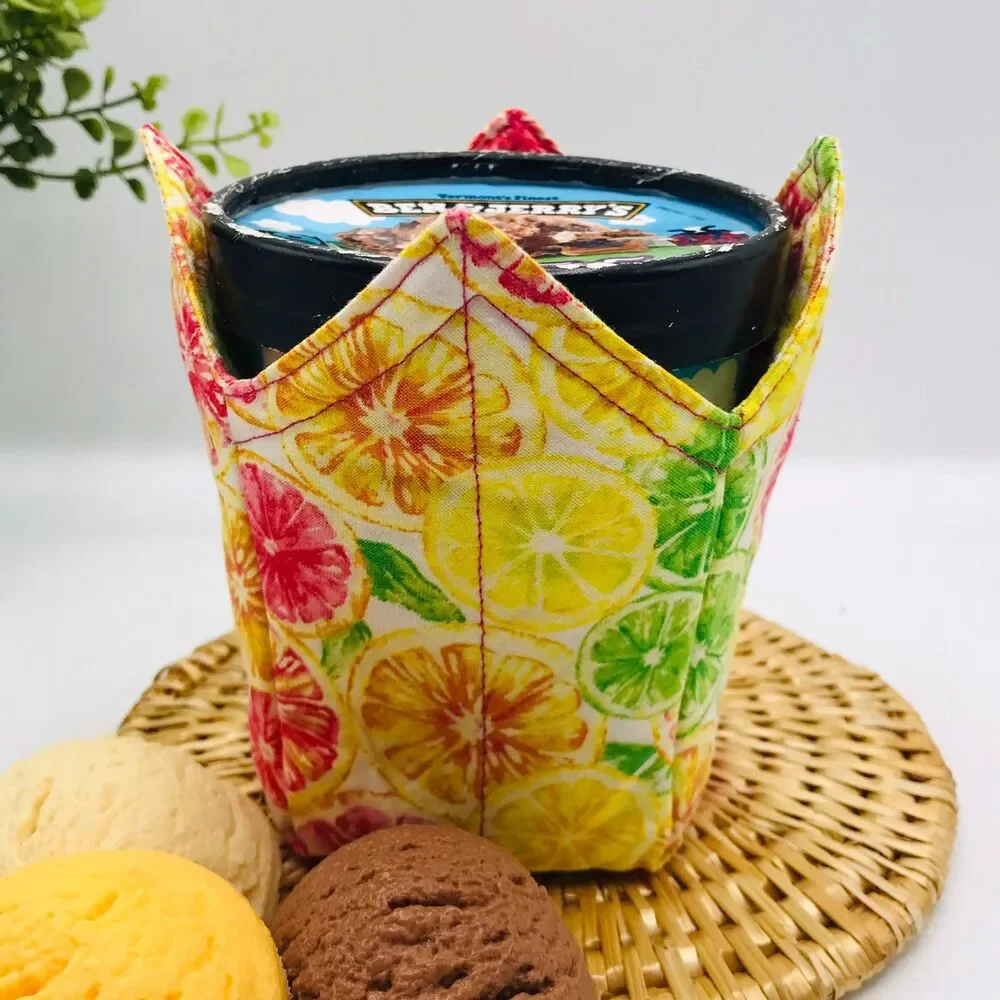 Microwave Pint Size Cozy, For Ice Cream, Oatmeal Cup, Noodle Cup, Citrus Colors